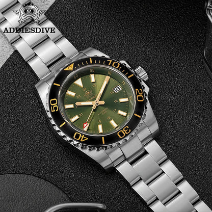 ADDIESDIVE Men's Diver's Watch 200m Sapphire Luminous Ceramic Bezel Men's Analog Mechanical Watch Stainless Steel Diving Watches