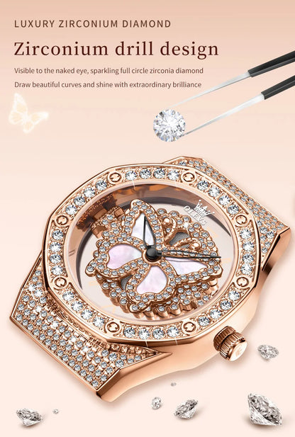OLEVS 9996 Watch Elegant  Luxury Woman Skeleton Quartz Watch Scale Waterproof Luminous Diamond Dial Ladies Watch Gifts Original