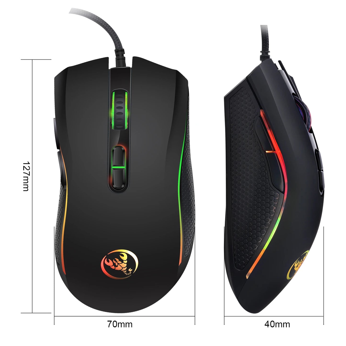 HXSJ A869 Wired Gaming Mouse RGB Optical Ergonomic Gaming Mouse with 3200 DPI, 7 Programmable Buttons, USB Gaming Mouse for PC & Laptop