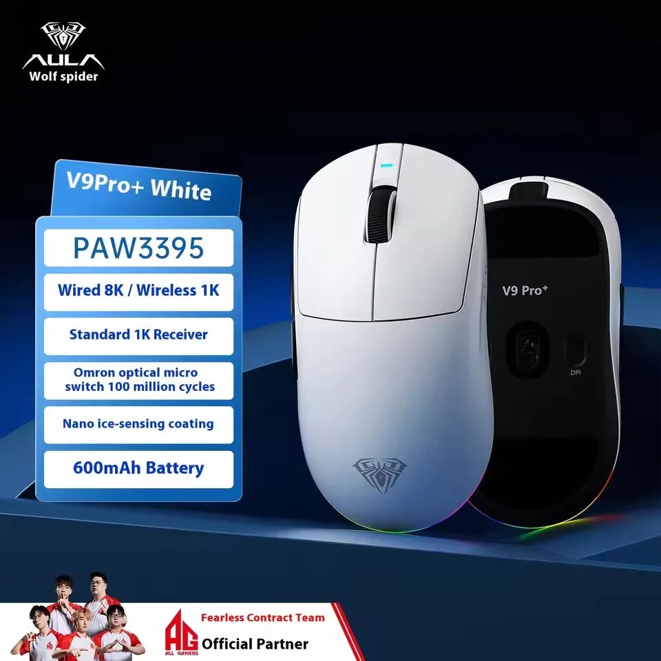 Aula V9 Ultra Kabellose E-Sports-Gaming-Maus Double 8k 3mode PAW 3950 8k 55g Leichte ergonomische Maus – individuelles PC-Zubehör