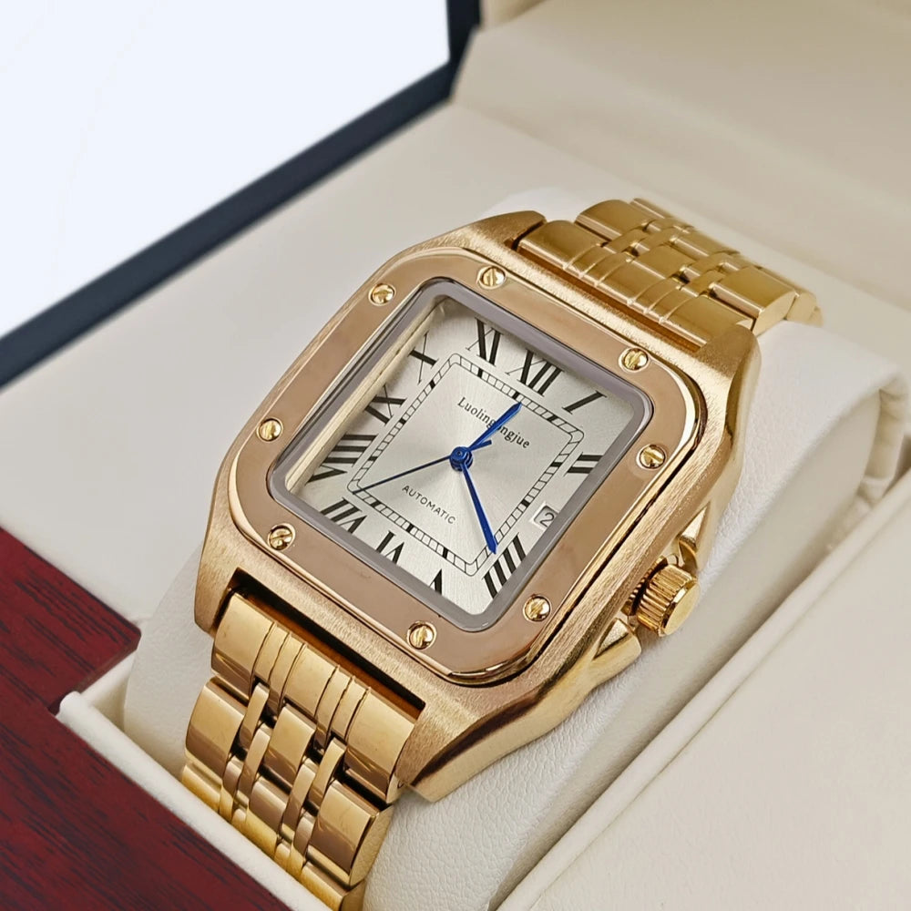 High-End Business Series Men's Watches, Fully Automatic Mechanical Watches, Skeleton Design, Butterfly Clasp Stainless Steel Strap, High-End Luxury Small Square Men's Watches, Fashionable Business Casual Multifunctional Men's
