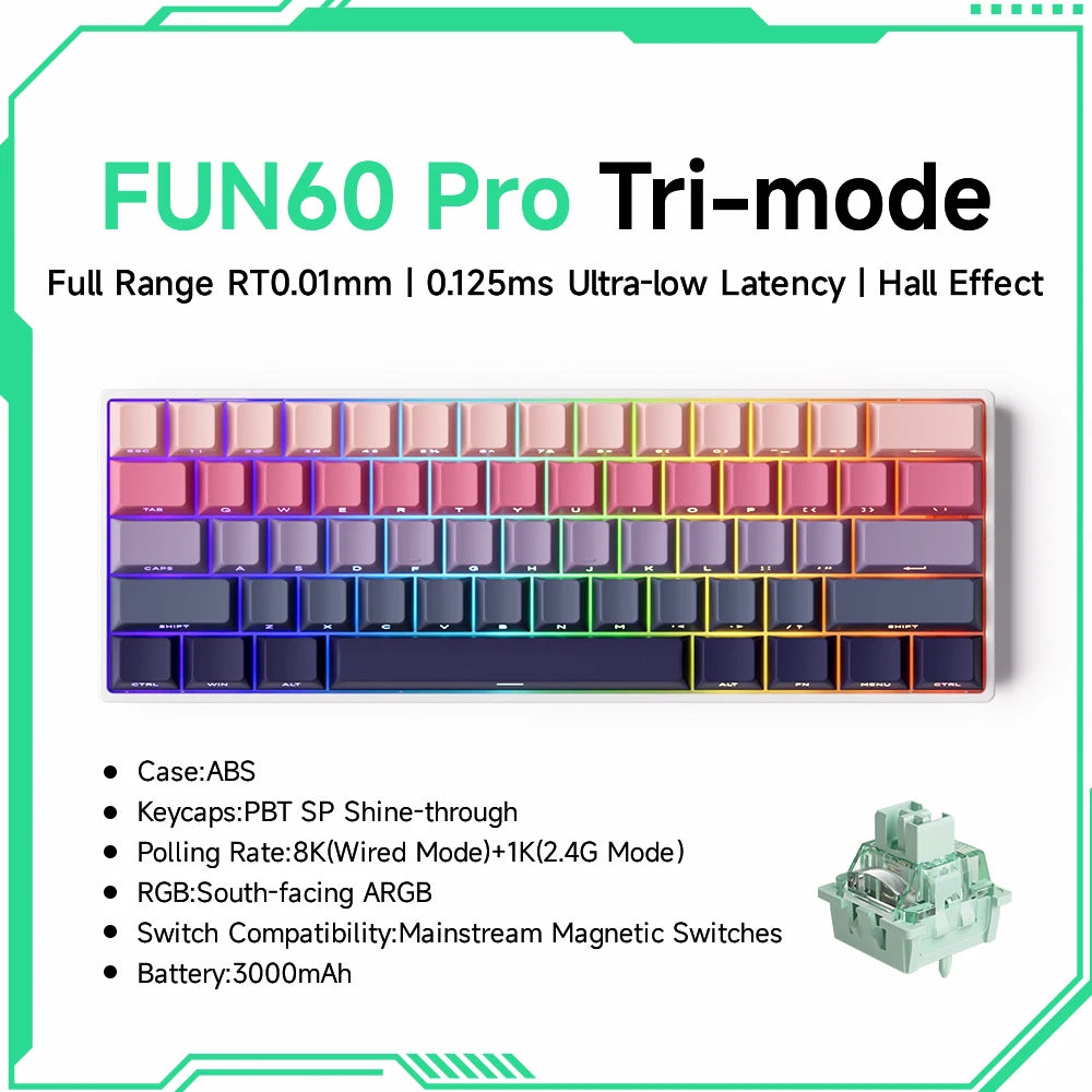 MONSGEEK FUN60 PRO&MAX HE Teclado mecânico 60% sem fios para gaming com switches magnéticos, Rapid Trigger 8K, ARGB e personalização