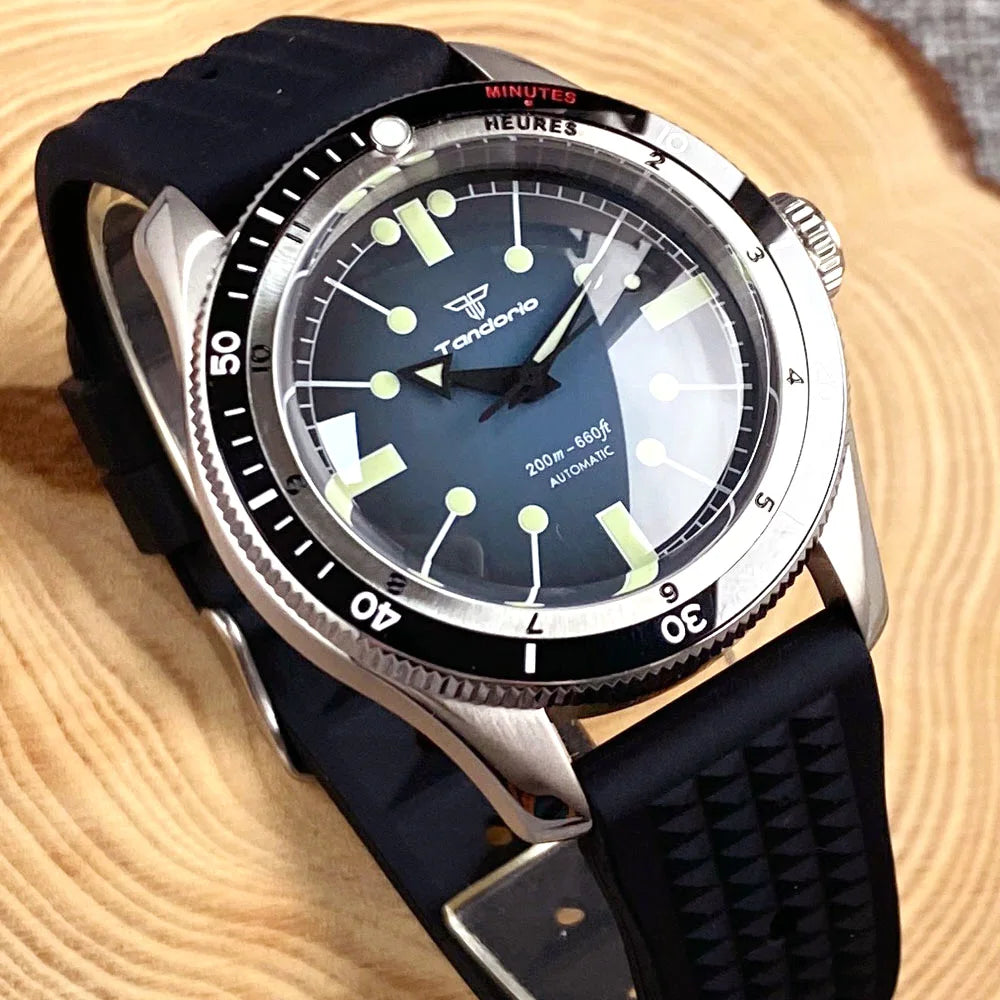 Tandorio Red Blue 40mm PT5000 Japan NH35A Mechanical Automatic Dive Men Watch 20ATM Waterproof Domed Sapphire Screw Crown Reloj