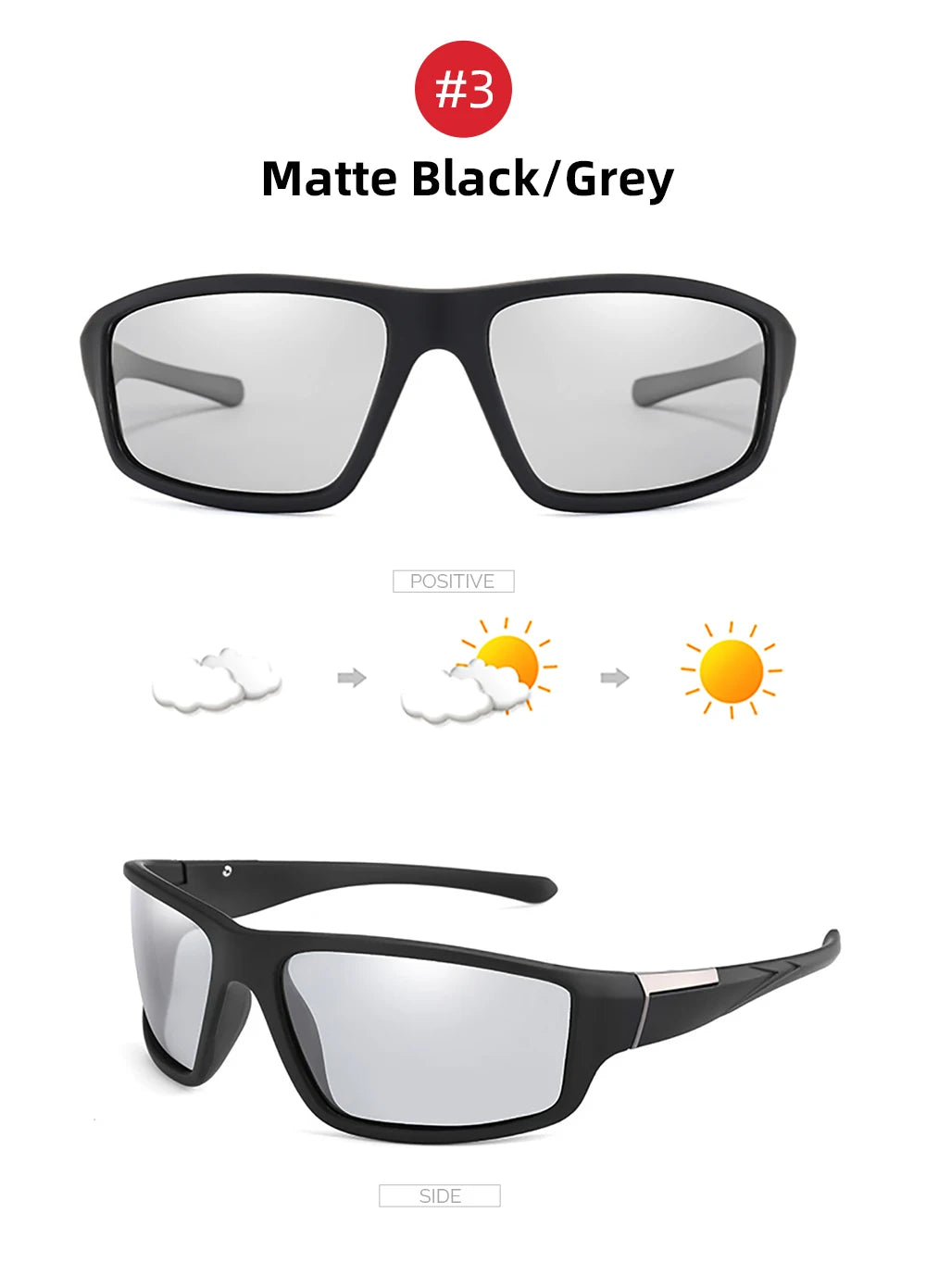VIVIBEE Sports Men Photochromic Sunglasses Polarized Black Goggles Women Color Changing Driving Discoloration UV400 Sun Glasses