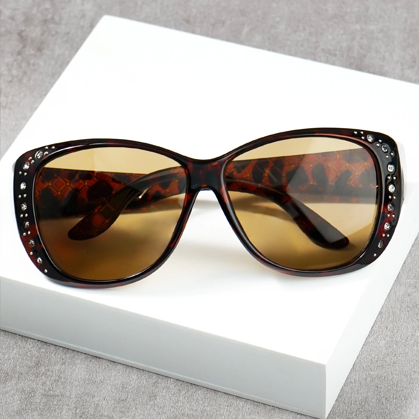 Rhinestone Fit Over Glasses Sunglasses Fashion Sun Glasses Fit Over GlitteringOversized Leopard Square Glasses