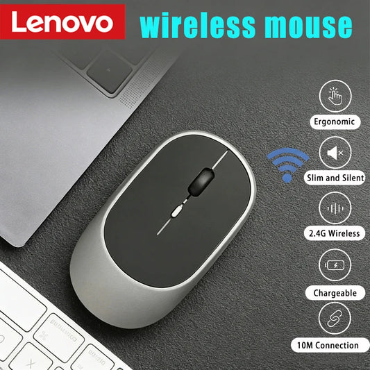 Lenovo Wireless Mouse Bluetooth & 2.4G Rechargeable Silent Ergonomic Mouse with Adjustable DPI for Laptop, PC, Mac, Office & Gaming