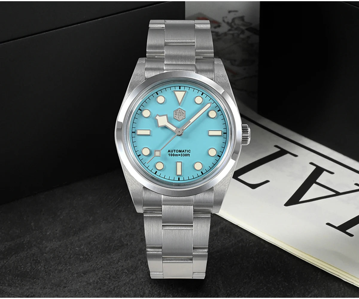 San Martin Men Luxury Watch 36mm BB36 Snowflake Hands Explore Series Sports Watches PT5000 Automatic Mechanical 10Bar BGW-9 Lume
