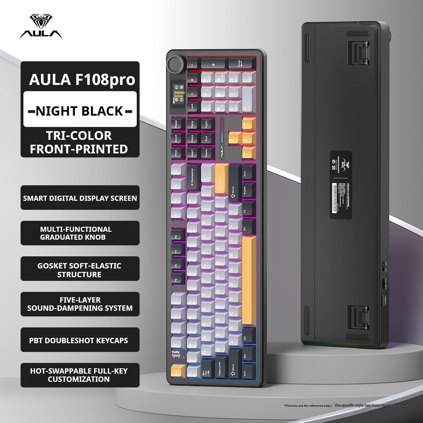 Teclado Mecânico AULA F108 PRO Personalizado Layout 100% Retroiluminação RGB Sem Fios Bluetooth Interruptores Hi-Fi Teclado Gaming