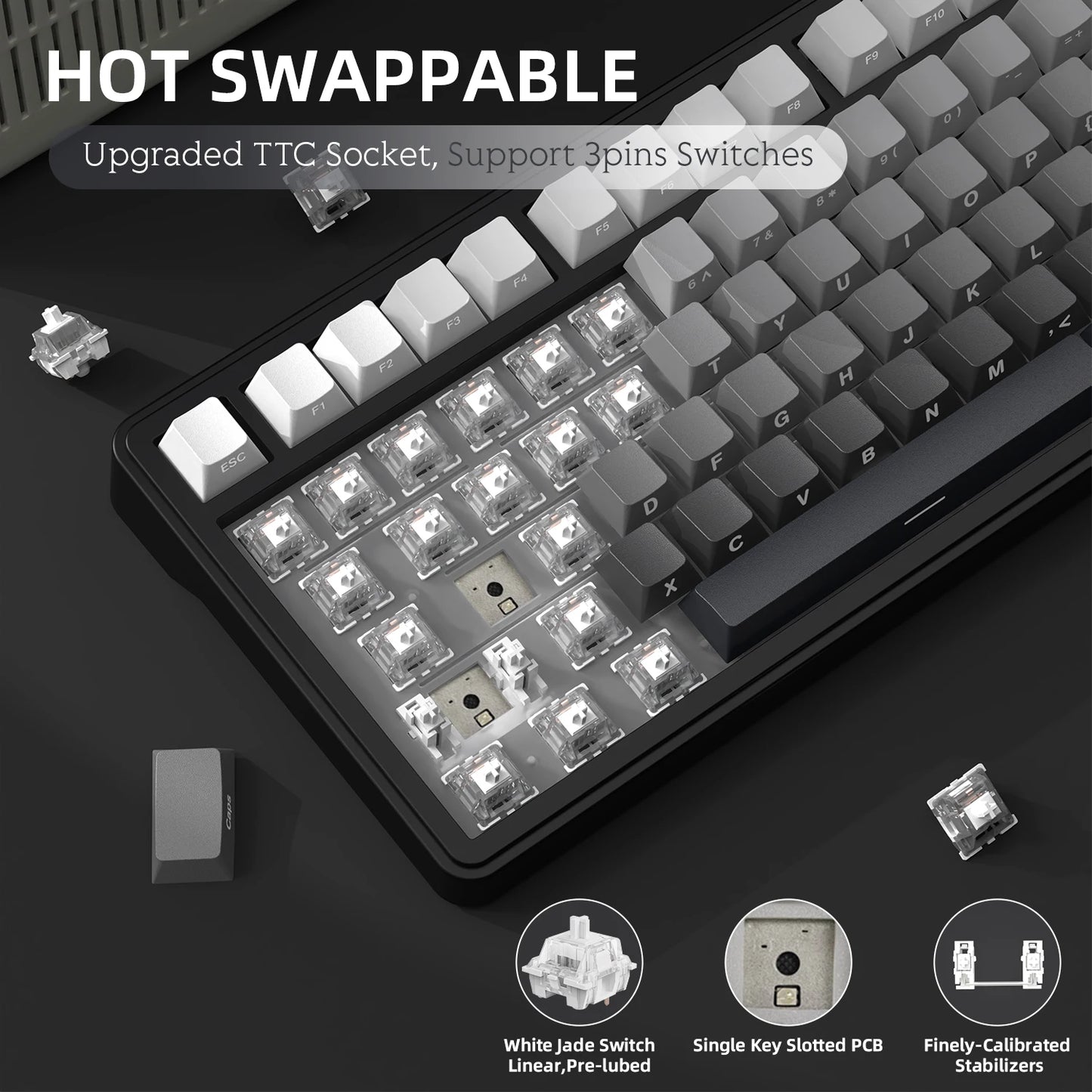 Teclado mecânico ATTACK SHARK X85 Tri-mode Gasket 75% com botão CNC, acolchoamento de 5 camadas, hot-swappable, retroiluminação RGB, NKRO
