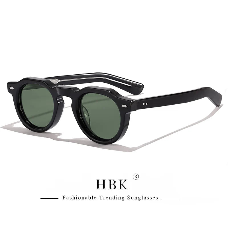 HBK Vintage Simple Round Men Sunglasses Small Frame High-Quality Acetate Frame Sun Glasses Women Party Travel Outdoor Glasses