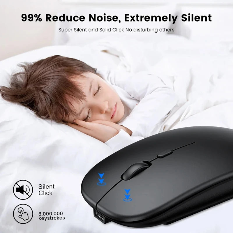Rechargeable Wireless Mouse Bluetooth 2.4GHz Dual Mode, Silent Ergonomic Wireless Mouse with Adjustable DPI, USB Rechargeable Mouse for PC, Laptop, Mac & Tablet
