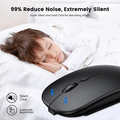 Rechargeable Wireless Mouse Bluetooth 2.4GHz Dual Mode, Silent Ergonomic Wireless Mouse with Adjustable DPI, USB Rechargeable Mouse for PC, Laptop, Mac & Tablet
