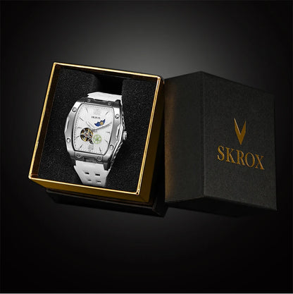 SKROX Designer Luxury Moon Phase Toubillon Automatic Movement Mechanical Clock High Quality Waterproof Silicone Men's Watches