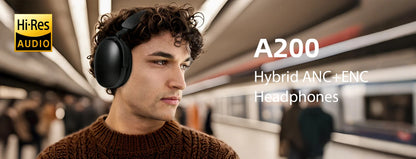 Auscultadores Bluetooth 5.4 Sem Fios Oneodio SuperEQ A200 ANC – Auscultadores Over-Ear com Cancelamento de Ruído, Microfone ENC, Áudio Hi-Res e Controlo por App