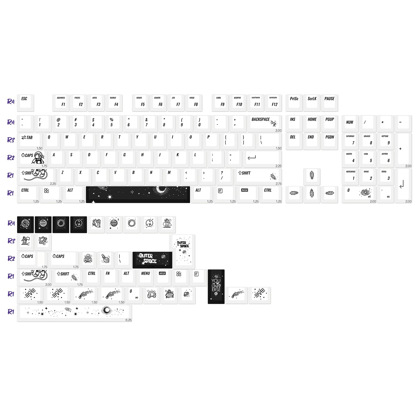 KBDiy Retro GMK Redacted Keycaps White ISO Cherry Profile PBT Keycap Alice Spacer Bar 7u For 60 Mechanical Keyboard MX Switch