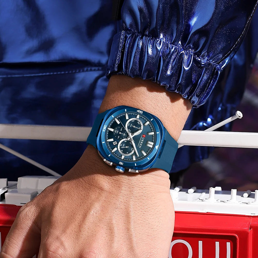CURREN herenhorloge – Nieuw luxe quartzmodel, siliconen band, sportieve stijl, multifunctioneel, waterdicht, verlicht, met datumweergave en chronograaf.