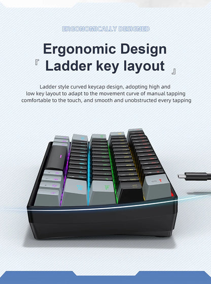 Teclado mecânico gaming com fios APAYADO K61 60% Mini Phantom RGB, 61 teclas, switches vermelhos/azuis, ergonómico, portátil para PC/portátil