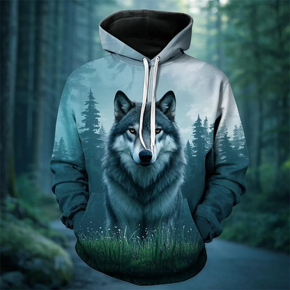 Vintage Men's Hoodie 3D Printed Wolf Tops Fashion Animal Graphics Long Sleeve Hoodie Men's 2025 Oversized Streetwear Unisex Tops