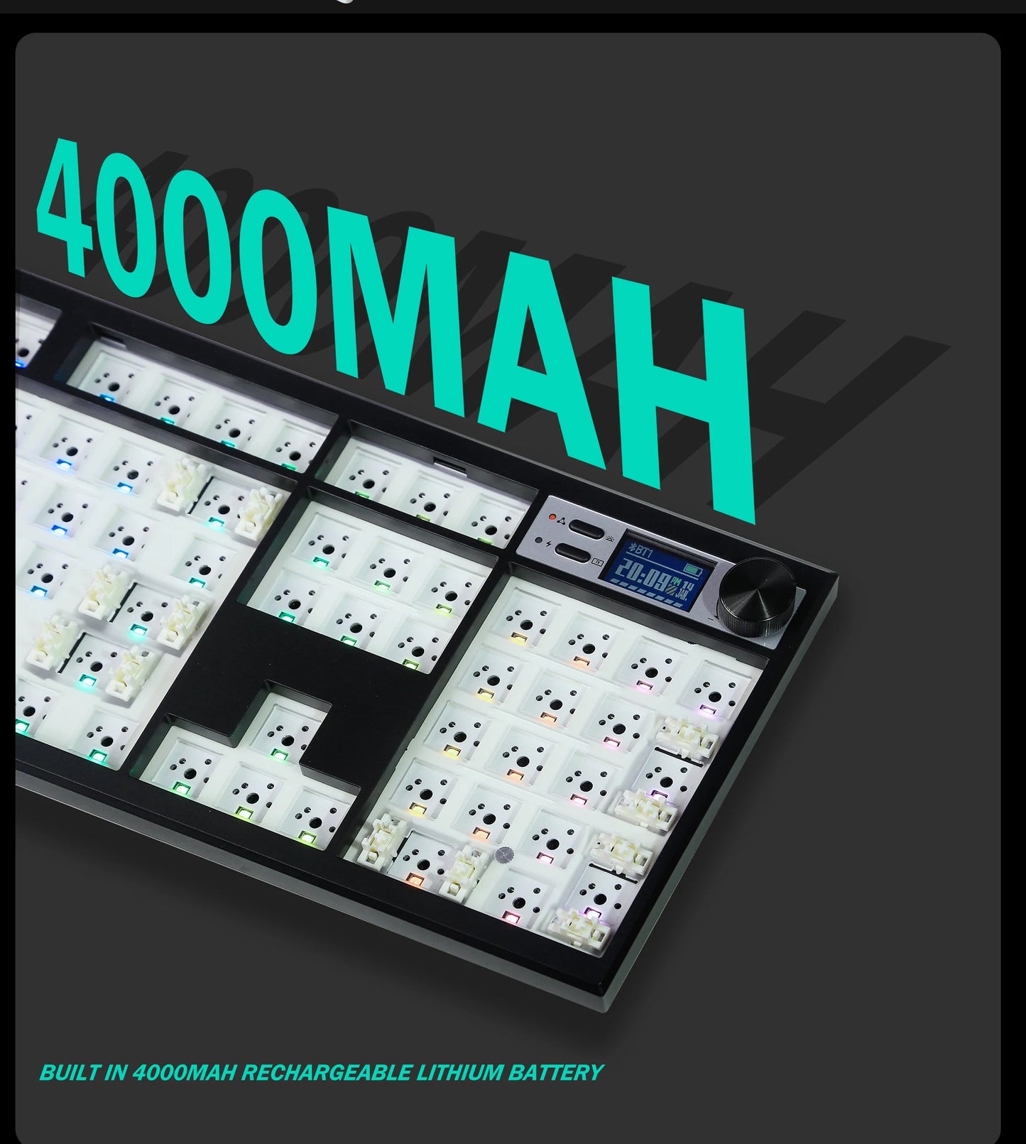 GMK104 Kit de Teclado Mecânico Gaming Tri-Mode Hot-Swap com Retroiluminação, Estrutura Gasket, VIA e Ecrã