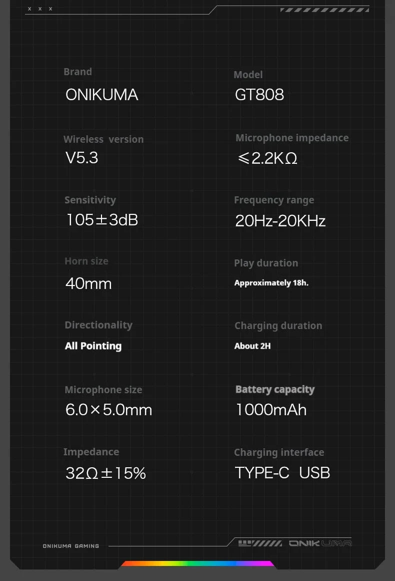 Auscultadores Gaming Sem Fios ONIKUMA GT808 2.4G/Bluetooth/Com Fio, 3 Modos, Over-Ear, com Microfone com Cancelamento de Ruído para PC PS4 PS5