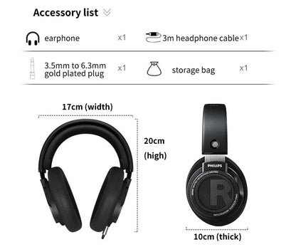 Philips SHP9500 HiFi Stereo Wired Headphones, 50mm Dynamic Driver Open-Back Headset for Gaming, Music, Study & Professional Audio