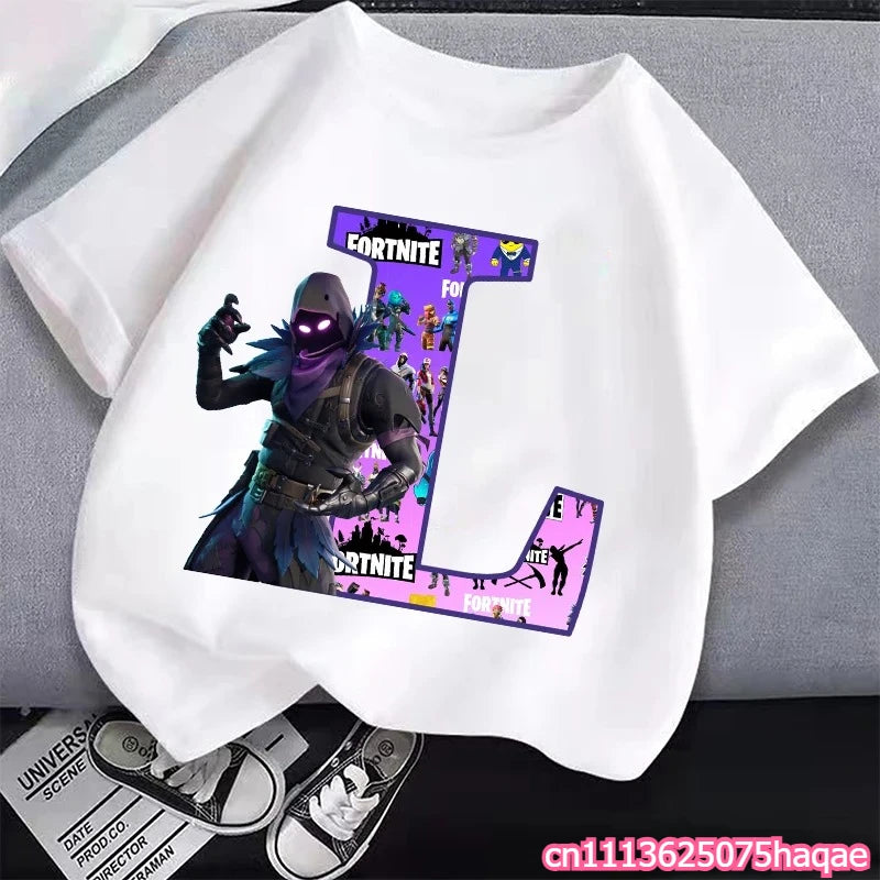 New Fortnites Kids T-shirts Cartoon Letter Graphic T-shirts Boys Girls Summer Casual Sports Short Sleeves Tops Children Clothing