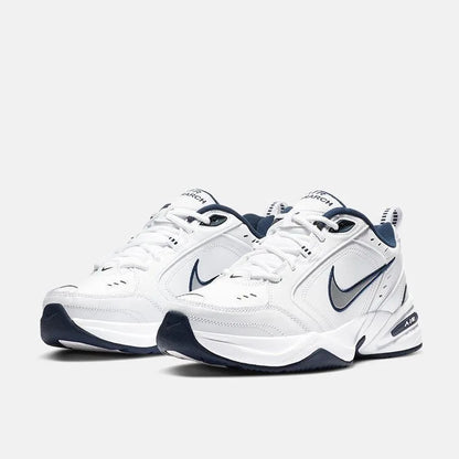 Nike Air Monarch 4 Бял, тъмносин, плат, кожа, ретро, класически, неплъзгащи се, ниски мъжки обувки в стил „Dad Shoes“, сини и бели, 415445-102