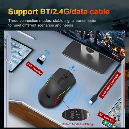 Mouse gaming REDRAGON DEICIDE M816 PRO RGB USB con supporto Bluetooth 2.4G wireless, 26000 DPI, 6 pulsanti per gamer, mouse cablato per computer