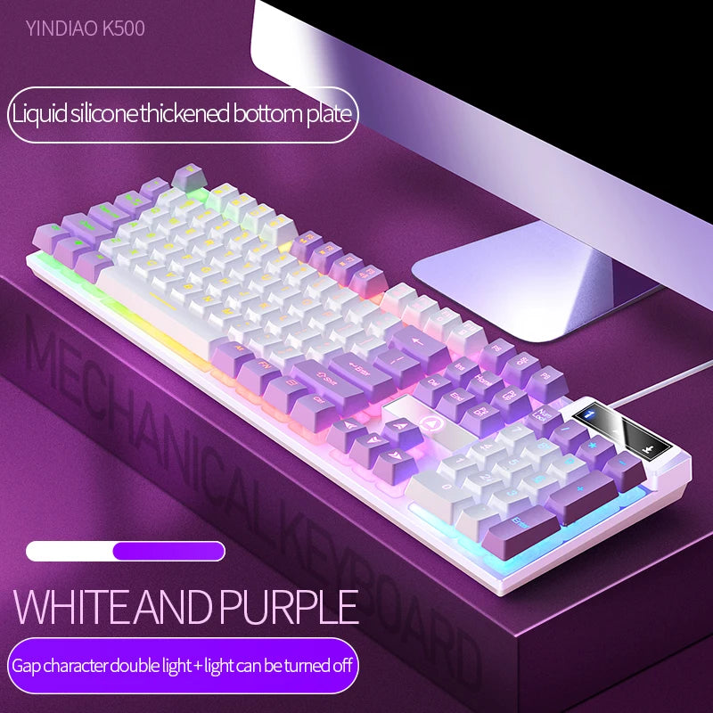 K500 Pink Wired Gaming Keyboard 104 Keys with White Pink Keycaps, USB Full Size Pink Wired Gaming Keyboard for PC, Laptop & Desktop