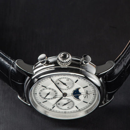 Sugess Men Watch ST1908 Swanneck Movement Mechanical Chronograph Wristwatch Genuine Moonphase Calendar Vintage Leather NEW 2023