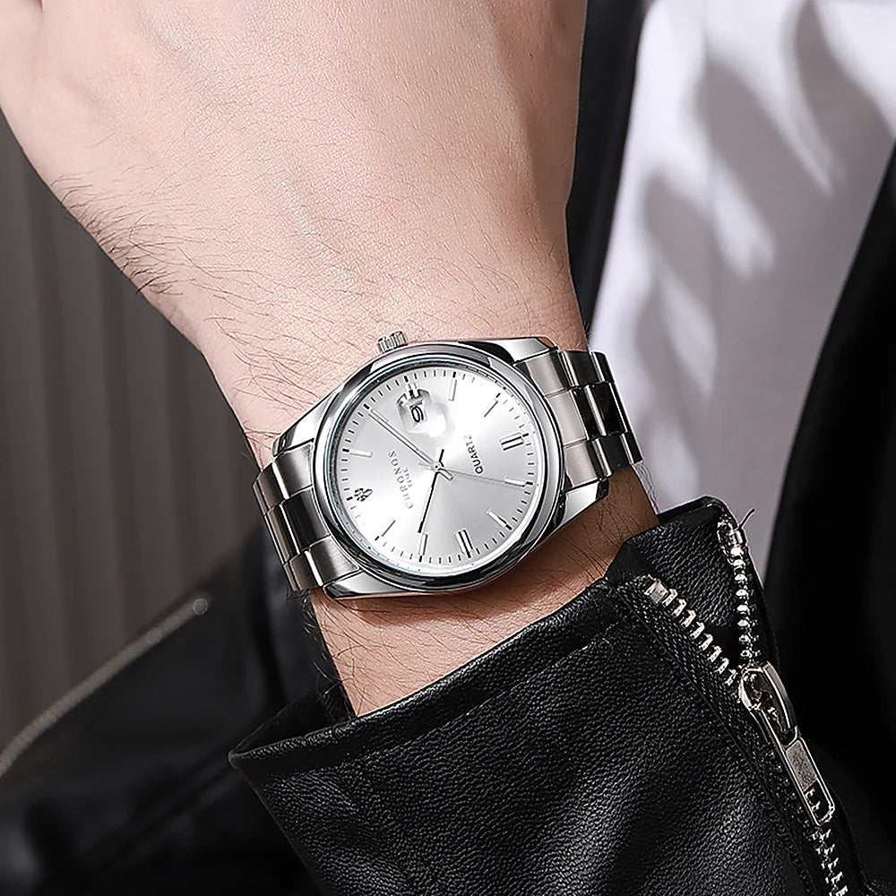Montre-bracelet pour homme CHRONOS – Marque de luxe, étanche, lumineuse, avec affichage de la date, en acier inoxydable, à mouvement à quartz.