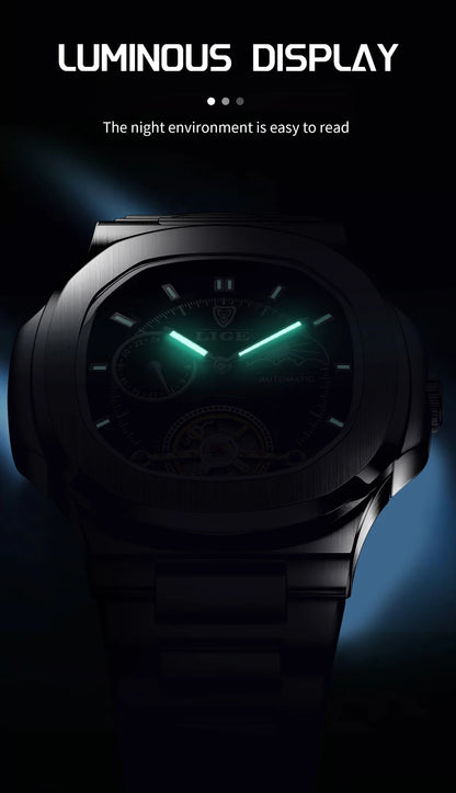 LIGE Watch For Man Luxury Business Waterproof Luminous Mechanical Watches Fashion Moon Phase Automatic Movement Men's Watches