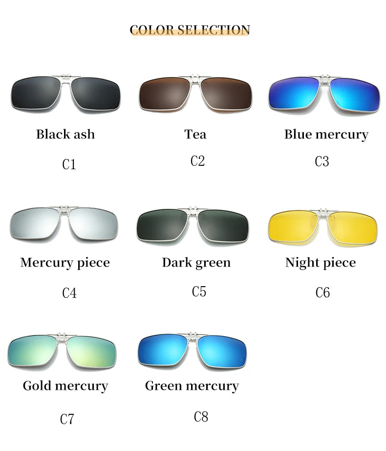 REXXAR Mens Metal Clip on Sunglasses Polarized Eyeglasses UV400 Women Square Night Vision Driving Sun Glasses