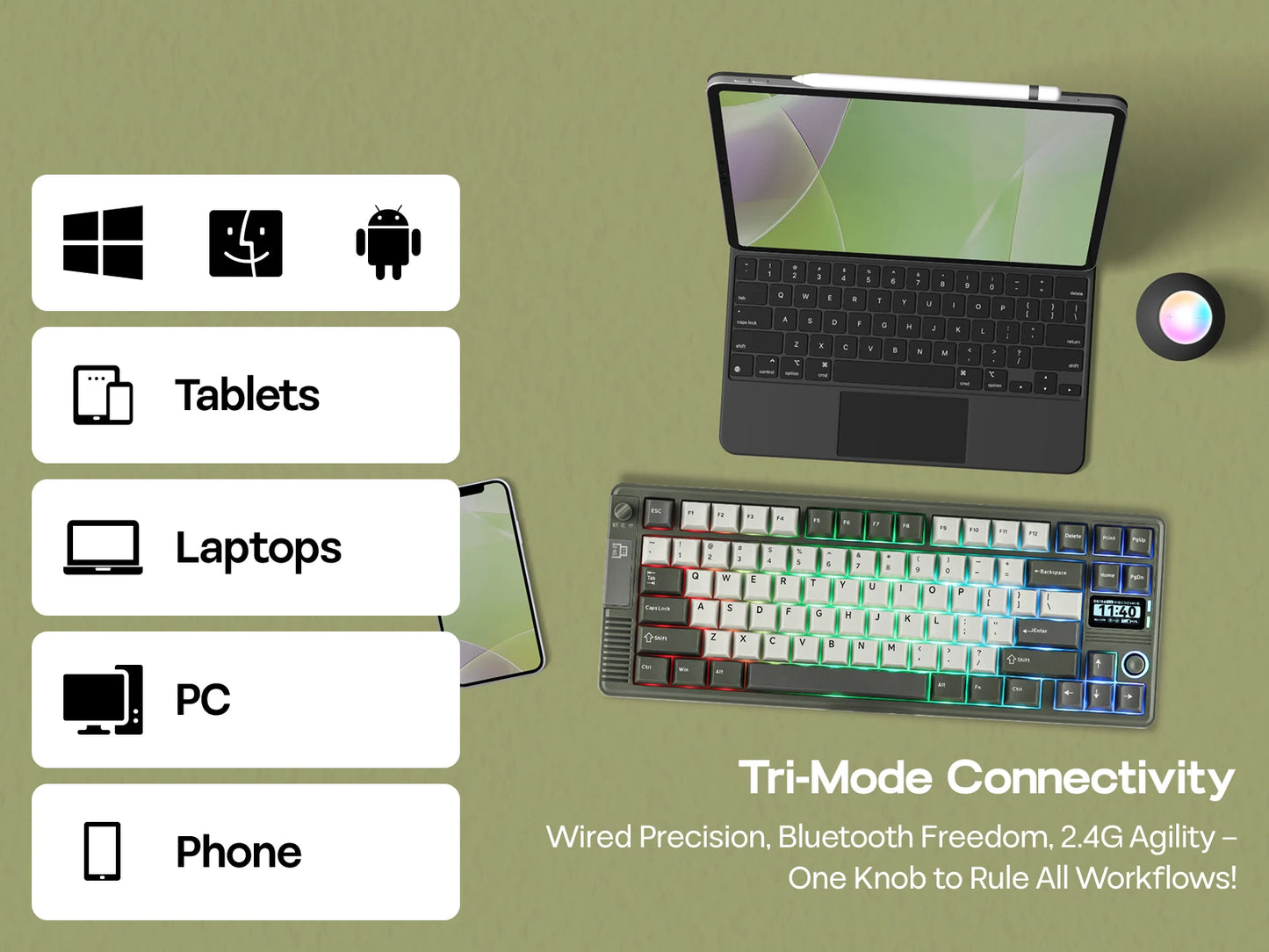 EPOMAKER RT85 75% ANSI US Layout Creamy Gasket Wired/BT/2.4Ghz Wireless Mechanical Keyboard with Joystick & DIY Screen 8000mAh