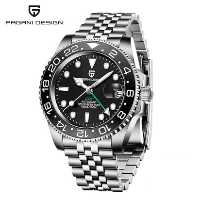Orologio PAGANI DESIGN GMT 40MM da uomo, di lusso, con vetro zaffiro AR, movimento meccanico automatico, lunetta in ceramica, impermeabile 100M, idea regalo