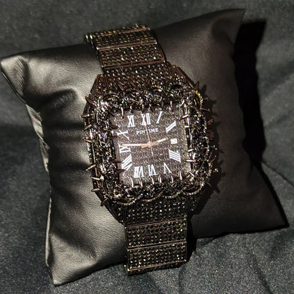 Shine Luxury Hip-Hop Diamond Watch with Emeralds for Men Replica Czech Stone Inlaid Waterproof Gold Watch שעוני יוקרה
