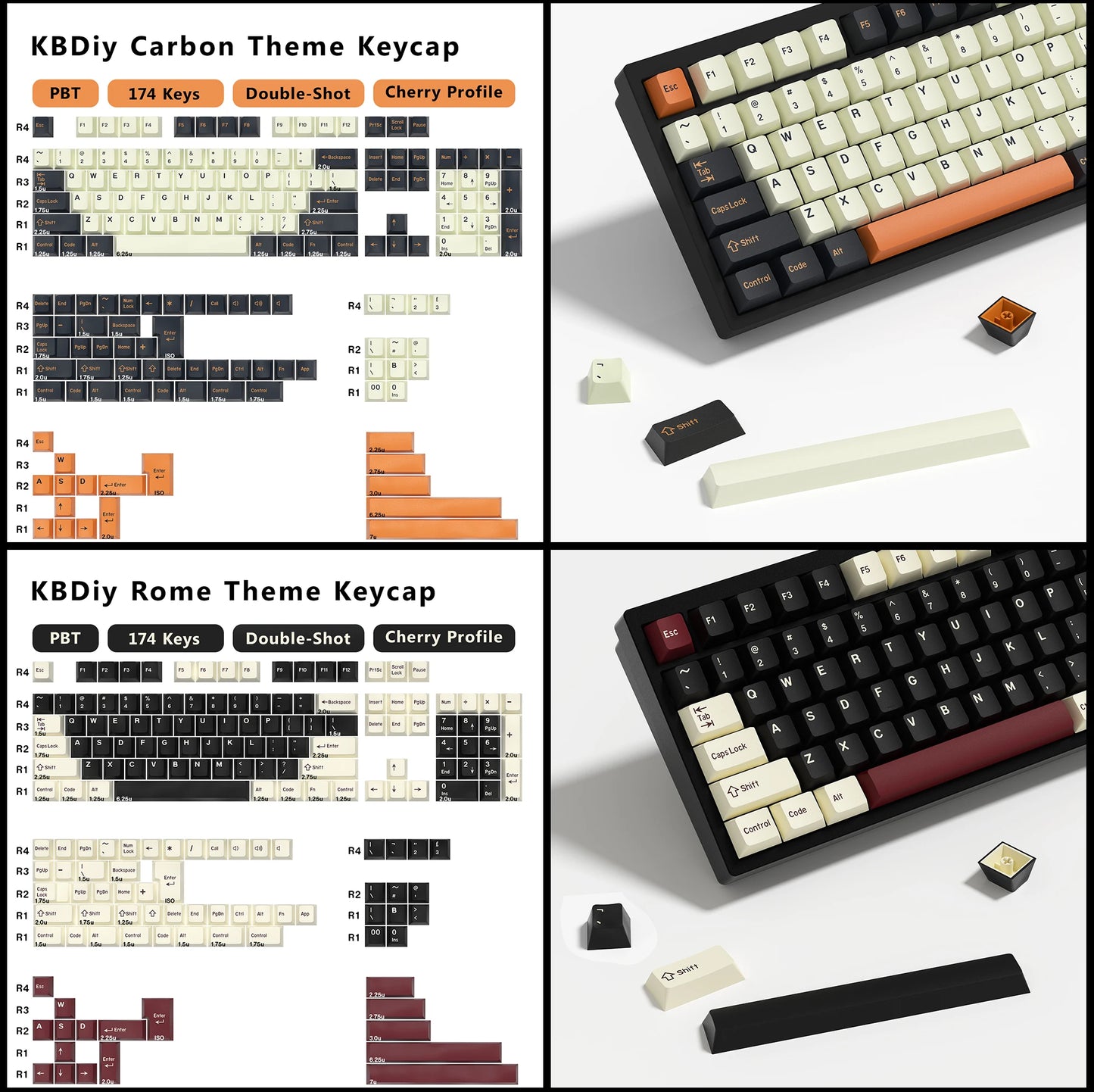 KBDiy 174 Teclas/Conjunto PBT GMK Apollo Keycap Double Shot Minimalista ISO Perfil Cherry para Teclado Mecânico Gaming Keycaps para MX