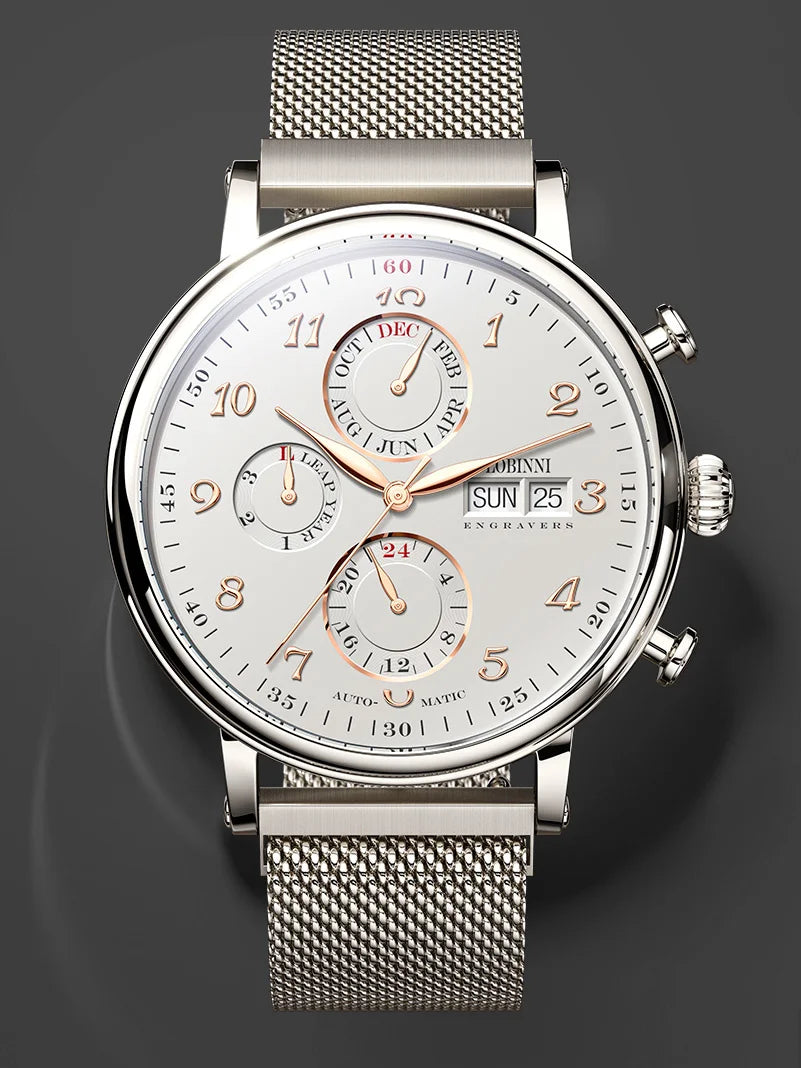 Luxury Brand Switzerland LOBINNI Ewiger Kalender Automatische mechanische Herrenuhr Saphirglas Multifunktionsuhr L13019-8