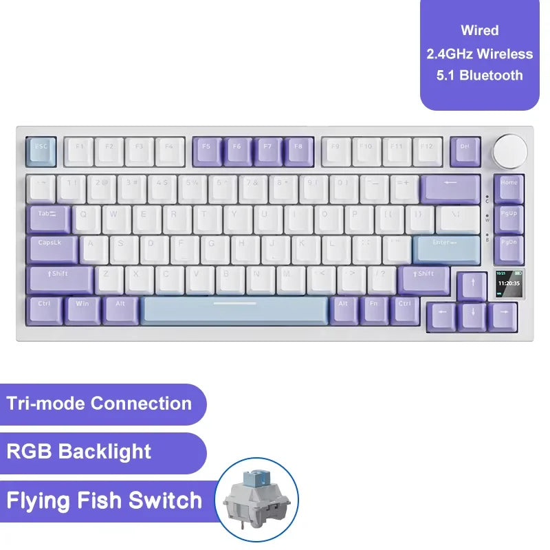 AJAZZ AK820 Wired Mechanical Keyboard Full-Key Hot-Swap Keyboard with Removable USB Port, White & Ice Blue Backlit Gaming Keyboard for PC