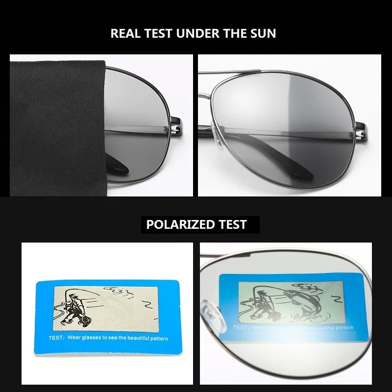 Luxury Photochromic Pilot Polarized Sunglasses Men Women Driving Chameleon Sun Glasses Change Color Day And Night UV400 Eyewear