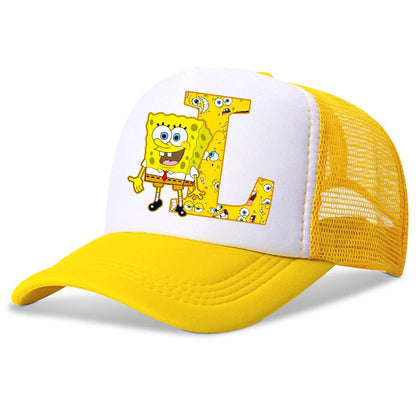 New Spongebob Children Baseball Caps Kawaii Cartoon Letter Printed Hat Kids Casual Sun Hat Adjustable Peaked Cap Birthday Gifts