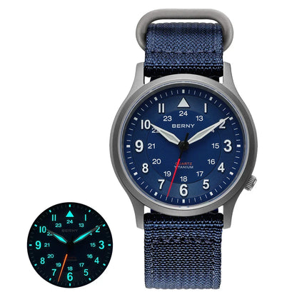 BERNY Full Titanium Watches for Men Outdoor Quartz Men's Field Wristwatch VH31 Super Luminous Sapphire Easy Read Watch