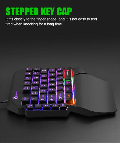 Mini teclado gaming de uma só mão com 35 teclas, USB, ultrafino, com fios e retroiluminado, para portátil, PC de secretária e smartphone