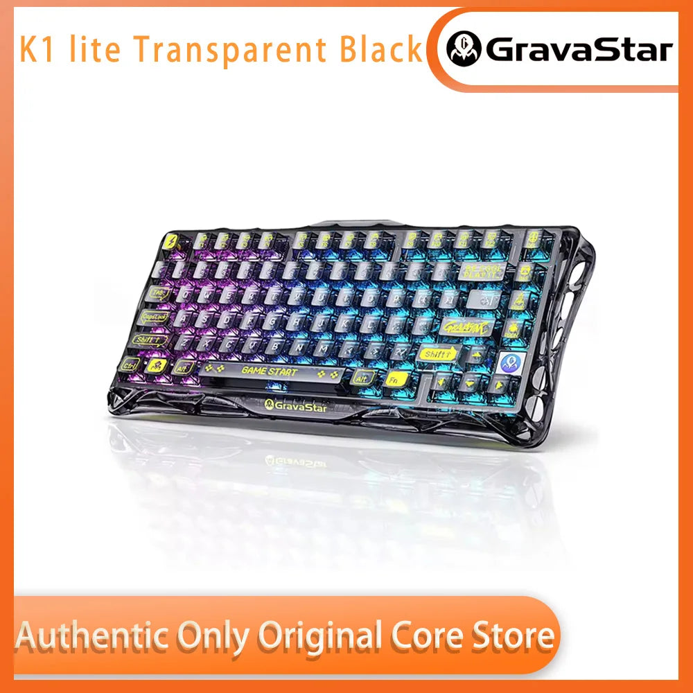 GravaStar Mercury K1 lite Transparent Black Gaming Keyboard, 100% original,Gasket Hot Swappable Mechanical Keyboard,RGB Keyboard