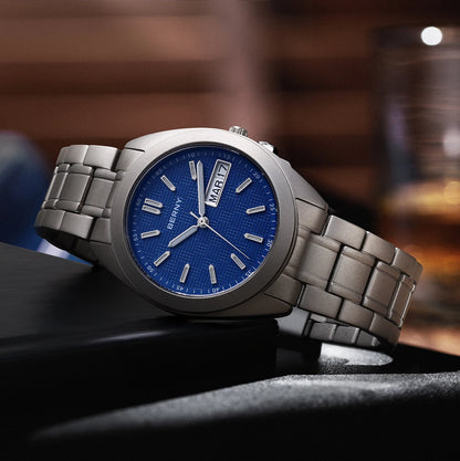 BERNY Full Titanium Men Watch Date Week Quartz Watches Calendar Sapphire Super Luminous 100M Waterproof Lightweight Wristwatch