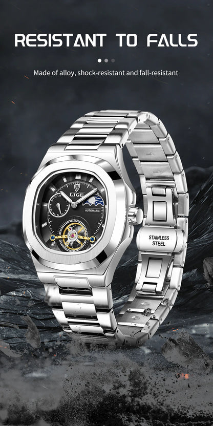 LIGE Watch For Man Luxury Business Waterproof Luminous Mechanical Watches Fashion Moon Phase Automatic Movement Men's Watches