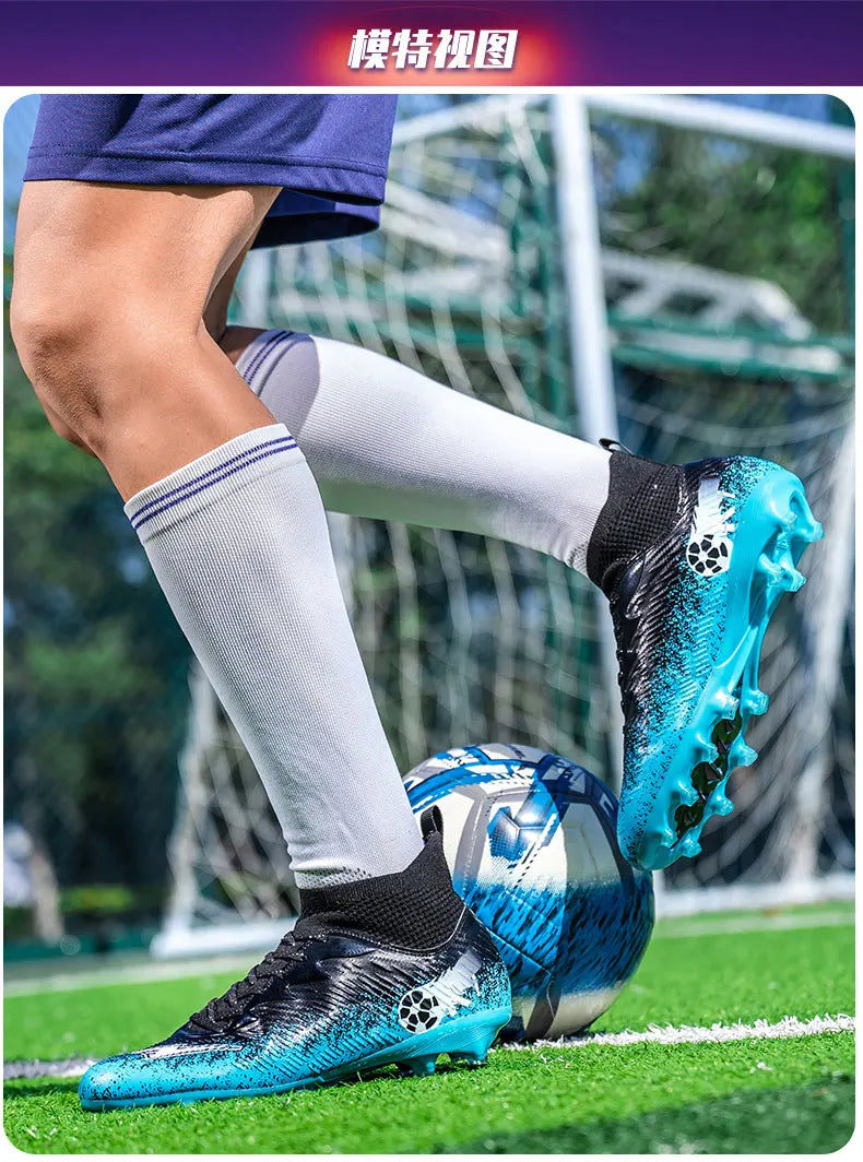 Fodboldstøvler til mænd og kvinder, high-top, skridsikre fodboldsneakers, åndbare futsal-træningssko til udendørs græs, ankelstøttende fodboldstøvler