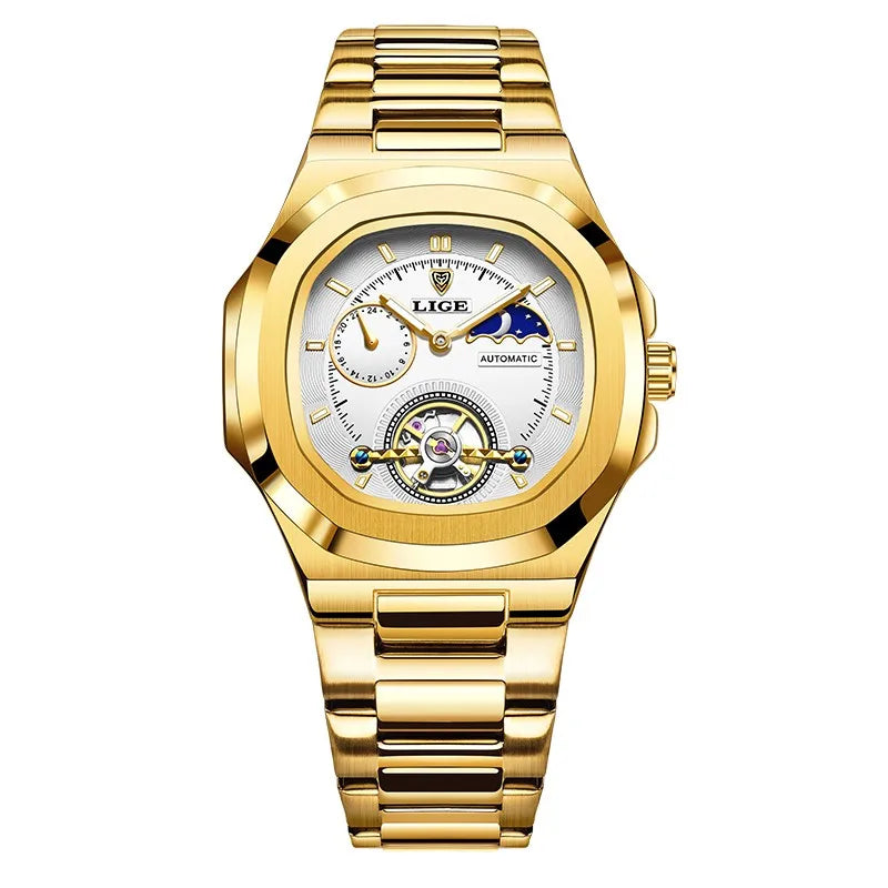 LIGE Watch For Man Luxury Business Waterproof Luminous Mechanical Watches Fashion Moon Phase Automatic Movement Men's Watches