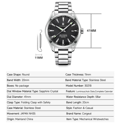 Luxury NH35 Movt Corgeut 41mm Man Sport Clock Automatic Relogio Masculino Mechanical Wristwatch Sapphire Steel Band Men's Watch
