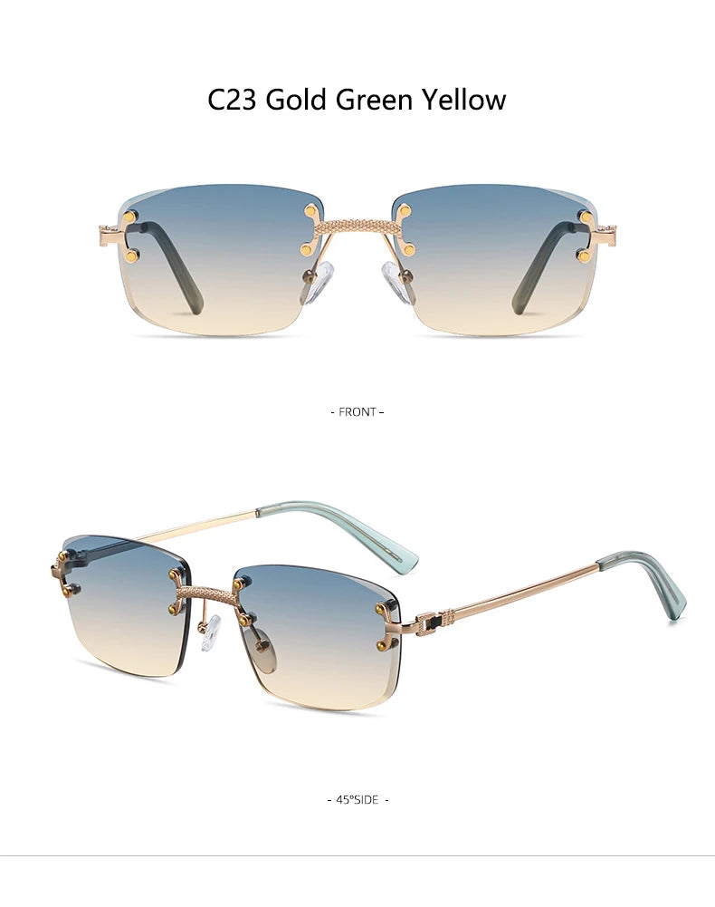 HBK Square Rimless Sunglasses Women TOP Quality Retro Metal Sun Glasses Men Luxury Party Business Gradient Shades 2024